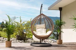 Miliboo Fauteuil Design|Voir Tous Les Fauteuils-Fauteuil suspendu rotin sur pied en résine et métal noir MOJO