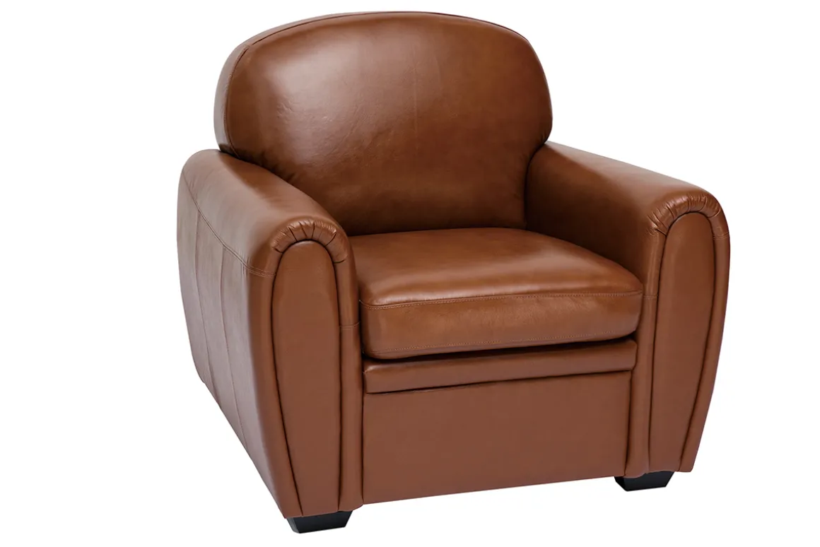 Miliboo Fauteuil Design|Voir Tous Les Fauteuils-Fauteuil vintage cuir marron CLUB
