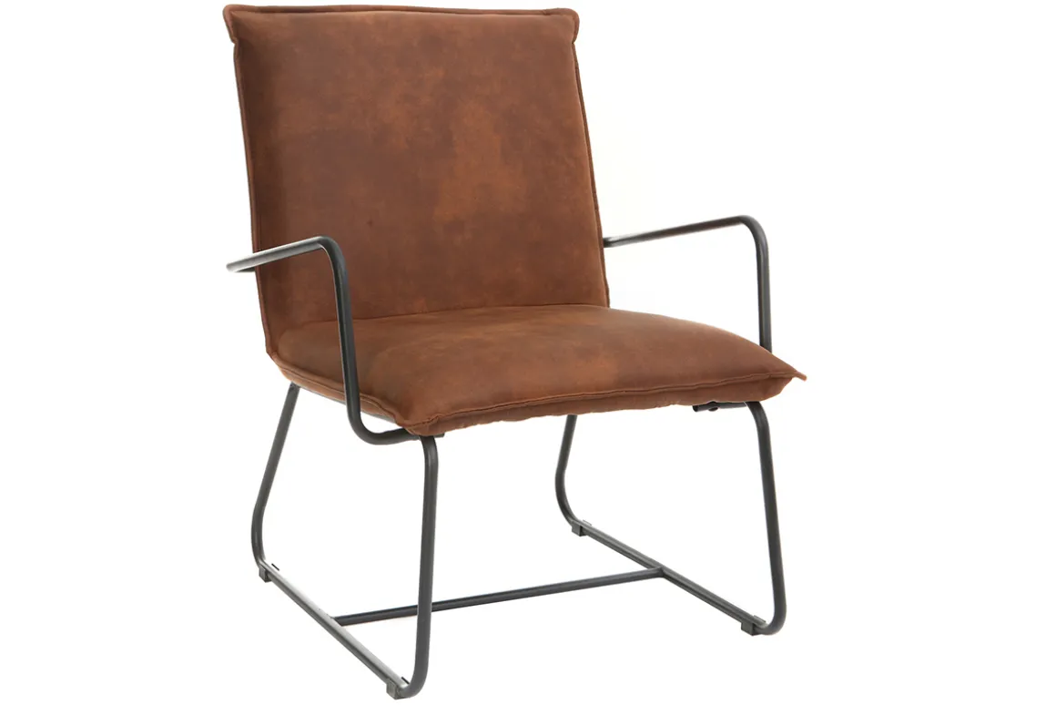 Miliboo Fauteuil Design|Voir Tous Les Fauteuils-Fauteuil vintage marron et métal noir MERCY