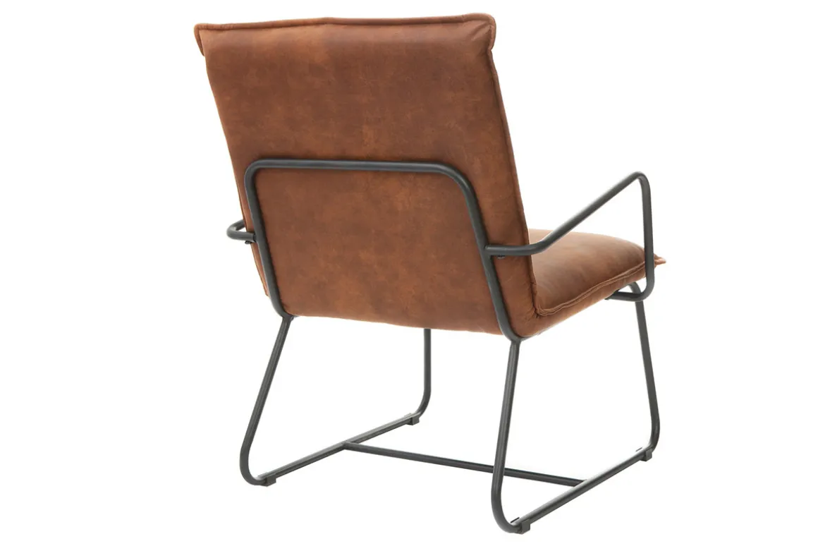 Miliboo Fauteuil Design|Voir Tous Les Fauteuils-Fauteuil vintage marron et métal noir MERCY