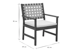 Miliboo Chaise De Jardin-Fauteuils de jardin en bois massif avec coussin blanc et sangles beiges (lot de 2) SANTANA