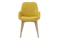 Miliboo Chaise Design-Fauteuils scandinaves en tissu effet velours jaune moutarde et bois clair massif (lot de 2) HOLO