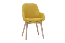 Miliboo Chaise Design-Fauteuils scandinaves en tissu effet velours jaune moutarde et bois clair massif (lot de 2) HOLO