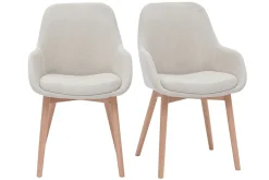 Miliboo Chaise Design-Fauteuils scandinaves en tissu effet velours beige et bois clair massif (lot de 2) HOLO