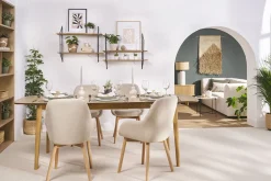 Miliboo Chaise Design-Fauteuils scandinaves en tissu effet velours beige et bois clair massif (lot de 2) HOLO