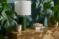 Miliboo Lampe À Poser|Lampe À Poser-Lampe à poser en céramique émaillée vert foncé et abat-jour écru H53 cm BERRO