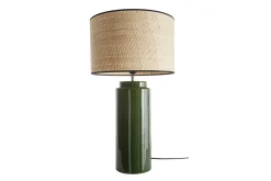 Miliboo Lampe À Poser|Lampe À Poser-Lampe à poser en céramique émaillée verte et abat-jour en raphia naturel H64 cm MAJES