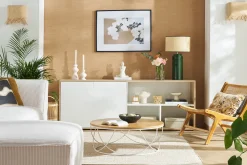 Miliboo Lampe À Poser|Lampe À Poser-Lampe à poser en céramique émaillée verte et abat-jour en raphia naturel H64 cm MAJES