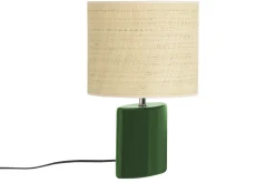 Miliboo Lampe À Poser|Lampe À Poser-Lampe à poser en céramique vert foncé et abat-jour en raphia naturel H40 cm TIGA