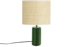 Miliboo Lampe À Poser|Lampe À Poser-Lampe à poser en céramique vert foncé et abat-jour en raphia naturel H40 cm TIGA