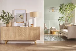 Miliboo Lampe À Poser|Lampe À Poser-Lampe à poser en céramique émaillée blanche et abat-jour en raphia naturel H64 cm MAJES