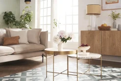 Miliboo Lampe À Poser|Lampe À Poser-Lampe à poser en céramique émaillée blanche et abat-jour en raphia naturel H64 cm MAJES