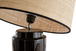 Miliboo Lampe À Poser|Lampe À Poser-Lampe à poser en céramique émaillée noire et abat-jour en raphia naturel H64 cm MAJES