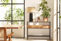 Miliboo Lampe À Poser|Lampe À Poser-Lampe à poser en céramique émaillée noire et abat-jour en raphia naturel H64 cm MAJES