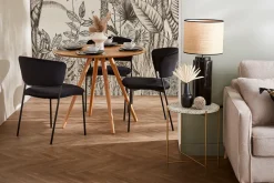 Miliboo Lampe À Poser|Lampe À Poser-Lampe à poser en céramique émaillée noire et abat-jour en raphia naturel H64 cm MAJES