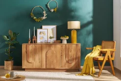 Miliboo Lampe À Poser|Lampe À Poser-Lampe à poser en céramique émaillée jaune et abat-jour en raphia naturel H64 cm MAJES