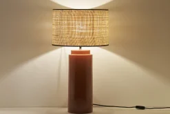 Miliboo Lampe À Poser|Lampe À Poser-Lampe à poser en céramique émaillée terracotta et abat-jour en raphia naturel H64 cm MAJES