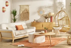 Miliboo Lampe À Poser|Lampe À Poser-Lampe à poser en céramique émaillée terracotta et abat-jour en raphia naturel H64 cm MAJES