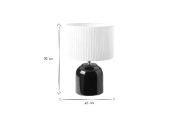 Miliboo Lampe À Poser|Lampe À Poser-Lampe à poser noire en céramique brillante et abat-jour en tissu plissé blanc H35 cm PIEGA