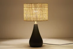 Miliboo Lampe À Poser|Lampe À Poser-Lampe à poser noire en céramique mate et abat-jour en raphia H49 cm PYRUS