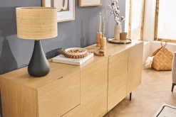 Miliboo Lampe À Poser|Lampe À Poser-Lampe à poser noire en céramique mate et abat-jour en raphia H49 cm PYRUS