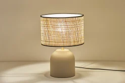 Miliboo Lampe À Poser|Lampe À Poser-Lampe à poser taupe en céramique mate et abat-jour en raphia H35 cm ROCHA