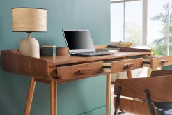 Miliboo Lampe À Poser|Lampe À Poser-Lampe à poser taupe en céramique mate et abat-jour en raphia H35 cm ROCHA