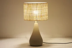 Miliboo Lampe À Poser|Lampe À Poser-Lampe à poser taupe en céramique mate et abat-jour en raphia H49 cm PYRUS