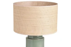 Miliboo Lampe À Poser|Lampe À Poser-Lampe à poser verte en céramique et abat-jour en rabane H64 cm MAJES