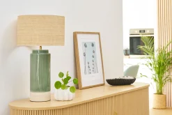 Miliboo Lampe À Poser|Lampe À Poser-Lampe à poser verte en céramique et abat-jour en rabane H64 cm MAJES