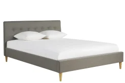 Miliboo Lit Adulte-Lit 2 places 160x200 cm avec tête de lit en tissu gris clair LEONCE