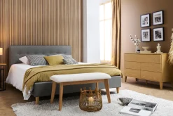 Miliboo Lit Adulte-Lit 2 places 160x200 cm avec tête de lit en tissu gris clair LEONCE