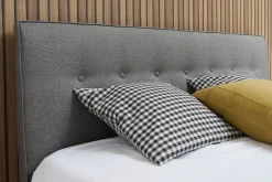 Miliboo Lit Adulte-Lit 2 places 160x200 cm avec tête de lit en tissu gris clair LEONCE