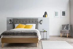 Miliboo Lit Adulte-Lit 2 places 160x200 cm en bois et tissu gris capitonné LYNN