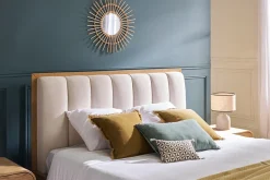 Miliboo Lit Adulte-Lit 2 places 160x200 cm en bois clair et tissu gris clair RONN