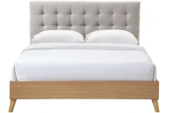 Miliboo Lit Adulte-Lit 2 places 160x200 cm en bois et tissu beige LYNN