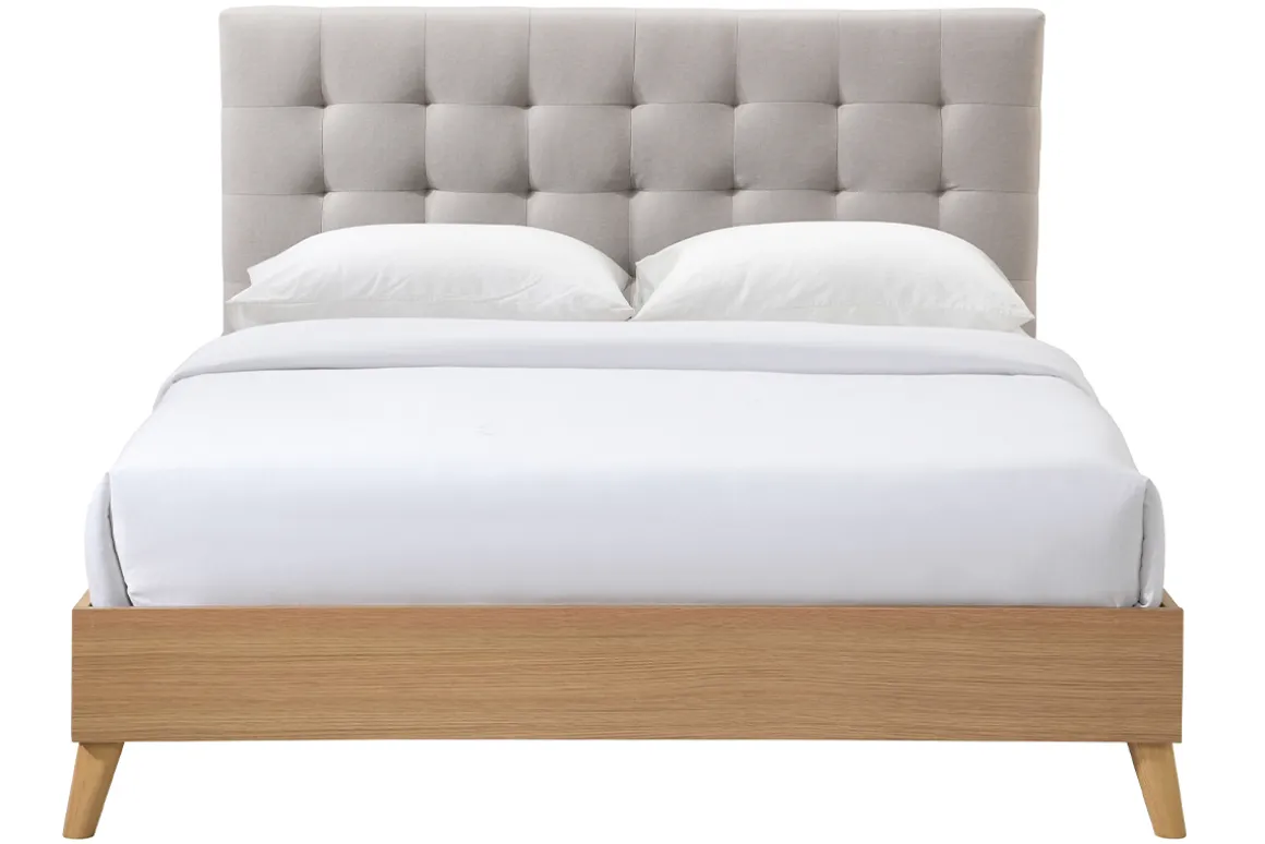 Miliboo Lit Adulte-Lit 2 places 160x200 cm en bois et tissu beige LYNN