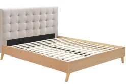 Miliboo Lit Adulte-Lit 2 places 160x200 cm en bois et tissu beige LYNN