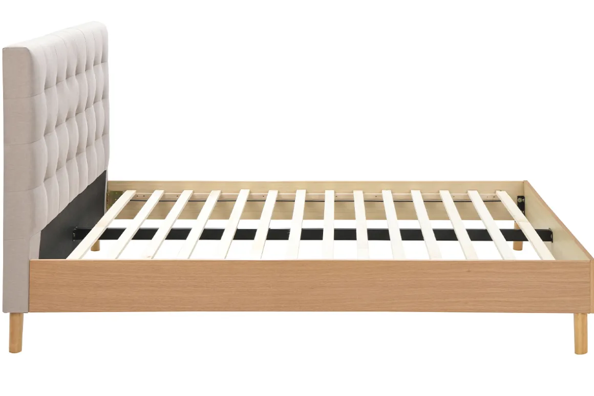 Miliboo Lit Adulte-Lit 2 places 160x200 cm en bois et tissu beige LYNN