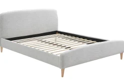 Miliboo Lit Adulte-Lit 2 places 160x200 cm en tissu gris clair NIELS