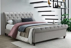 Miliboo Lit Adulte-Lit 2 places 160x200 cm en tissu gris capitonné RILEY