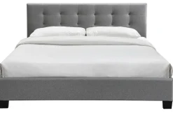 Miliboo Lit Adulte-Lit 2 places 180x200 cm en tissu gris capitonné MARQUISE