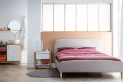 Miliboo Lit Adulte-Lit 2 places 140x200 cm en tissu beige NIELS