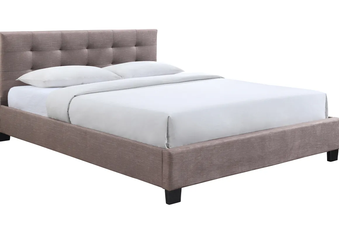 Miliboo Lit Adulte-Lit 2 places 160x200 cm en tissu camel capitonné MARQUISE