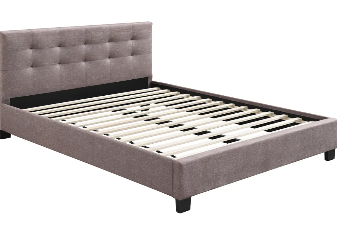 Miliboo Lit Adulte-Lit 2 places 160x200 cm en tissu camel capitonné MARQUISE