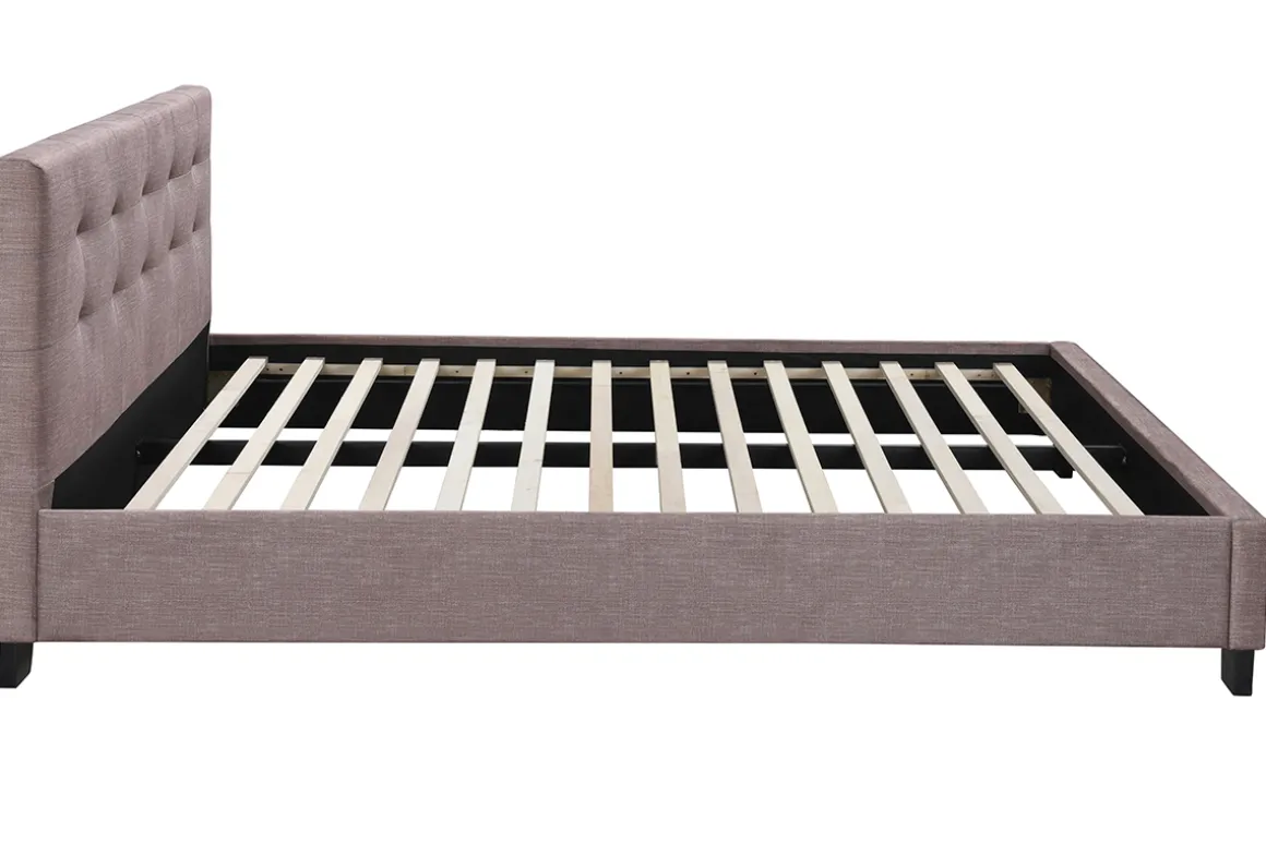 Miliboo Lit Adulte-Lit 2 places 160x200 cm en tissu camel capitonné MARQUISE