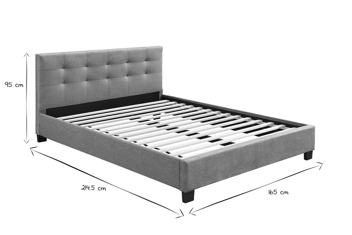 Miliboo Lit Adulte-Lit 2 places 160x200 cm en tissu camel capitonné MARQUISE