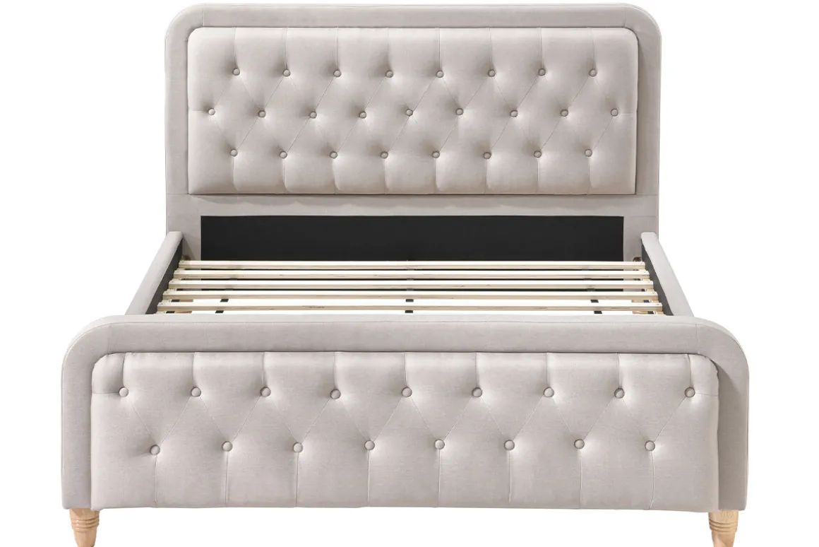 Miliboo Lit Adulte-Lit 2 places 160x200 cm en tissu beige capitonné KRISTEN