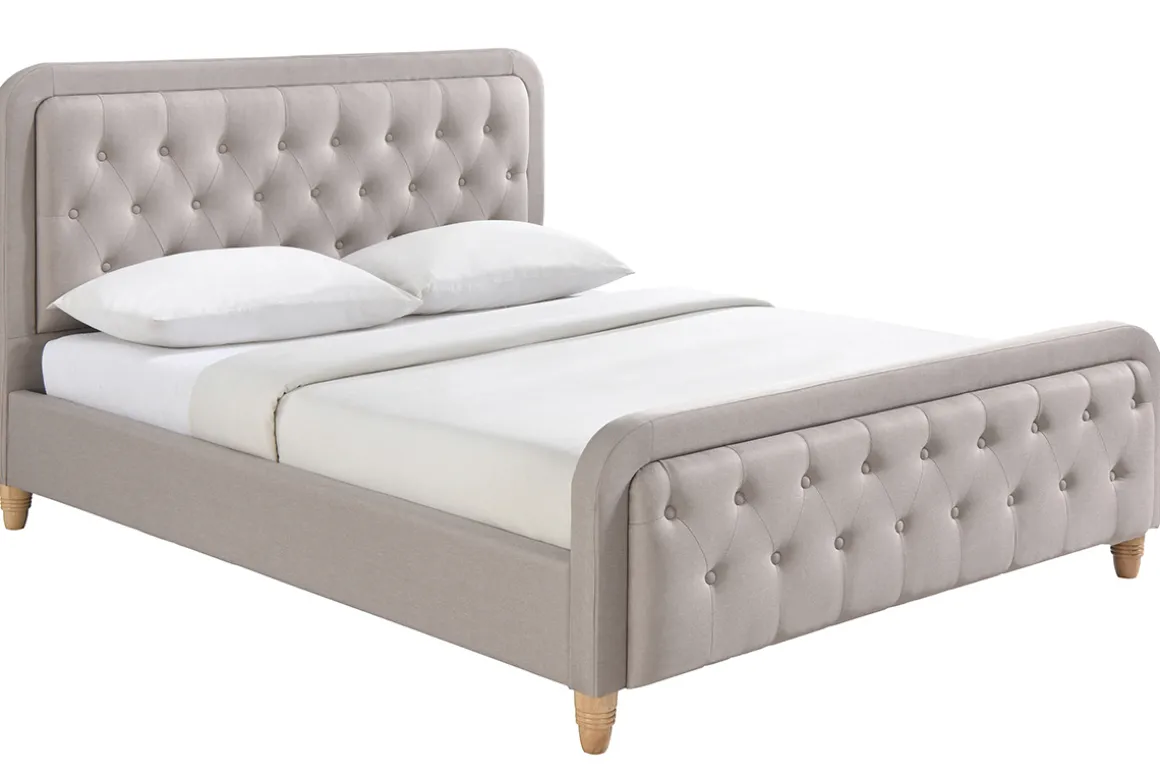 Miliboo Lit Adulte-Lit 2 places 160x200 cm en tissu beige capitonné KRISTEN