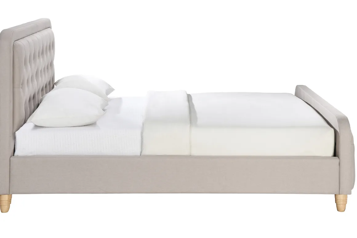 Miliboo Lit Adulte-Lit 2 places 160x200 cm en tissu beige capitonné KRISTEN